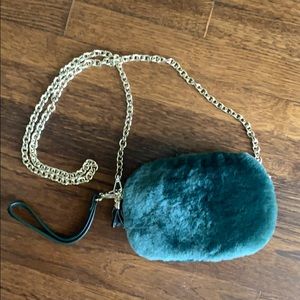 Small green faux fur bag